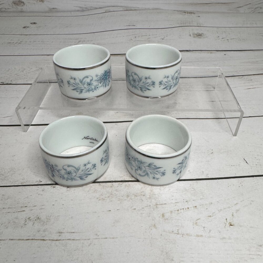 Noritake Blue Hill 2482 Napkin Rings Set of 4 Fine China Floral - Picture 2 of 8